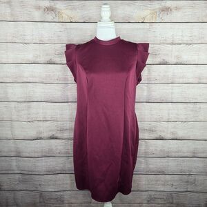 NWT ASOS Mini High Neck Pencil Dress With Cut Out Back Ruffle Cap Sleeve Size 14